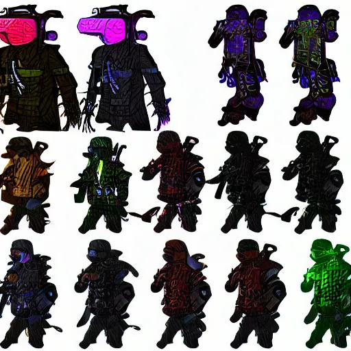 Image similar to a man wearing colorful cyperpunk techwear, detailed digital art style, dynamic lighting, character sheet