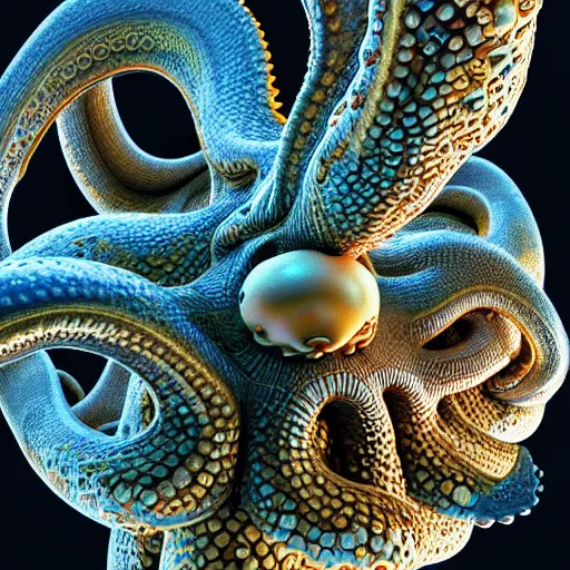 Image similar to hyperrealism photography in araki nobuyoshi style computer simulation visualisation of detailed octopus riding on a astronaut back in the detailed ukrainian village in dramatic scene from movie the big lebowski ( 1 9 9 8 ) rendered in mandelbulb 4 d