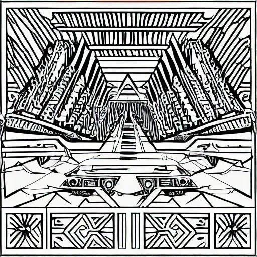 Image similar to retrofuture in the Aztec civilization, line vector Art