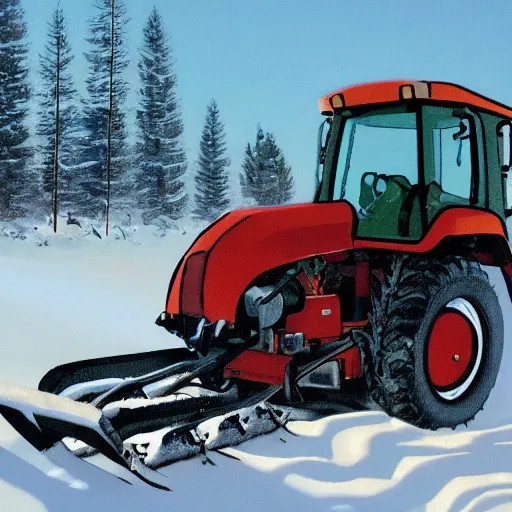 Prompt: Hank Hill ploughing sitting on a snow plough in the middle of winter