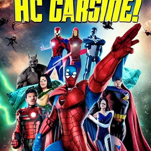 Prompt: movie poster for marvel dc crossover