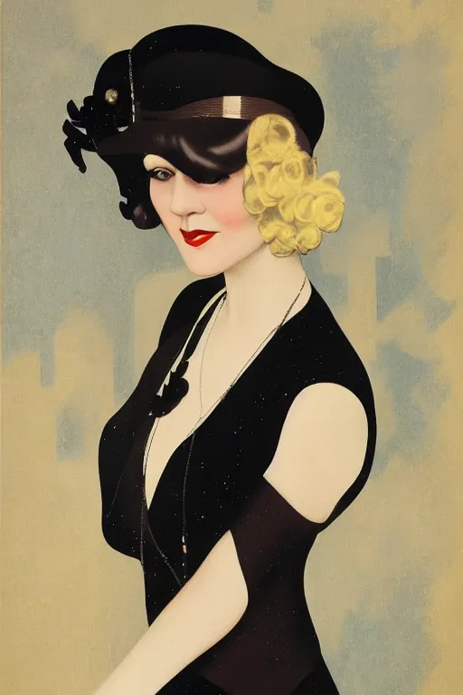 Image similar to a oil painting depicting a Jazz Age high society figure, 1920s style, smooth, highly detailed, high contrast, Coles Phillips, Dean Cornwell, JC Leyendecker, 8K