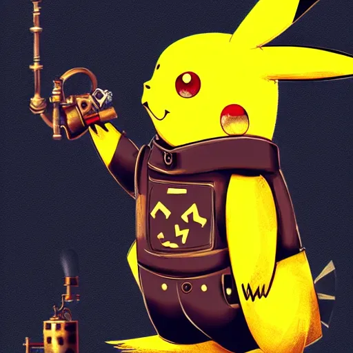 Prompt: pikachu steampunk version, robot style, illustration, highdetailed, matte, concept art