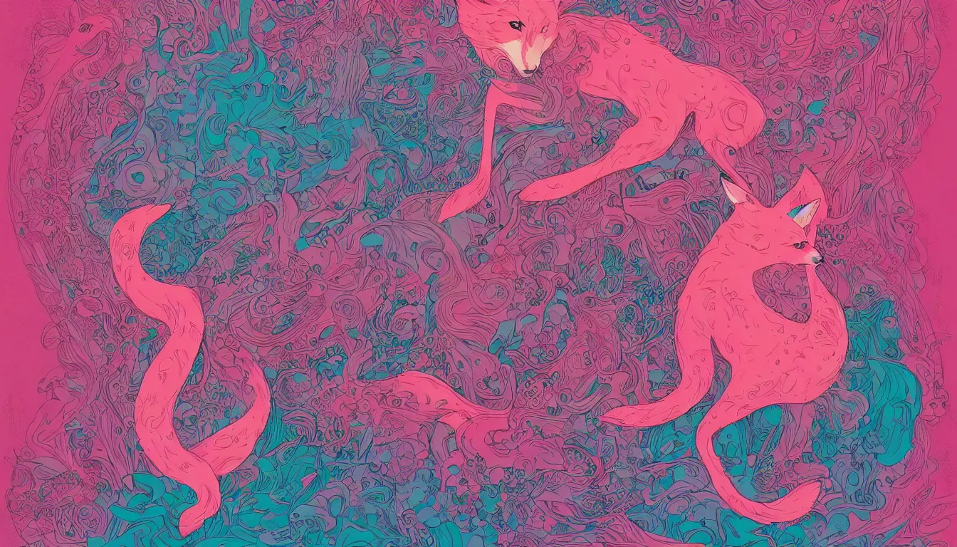 Image similar to pink fox by kilian eng, victo ngai, josan gonzalez