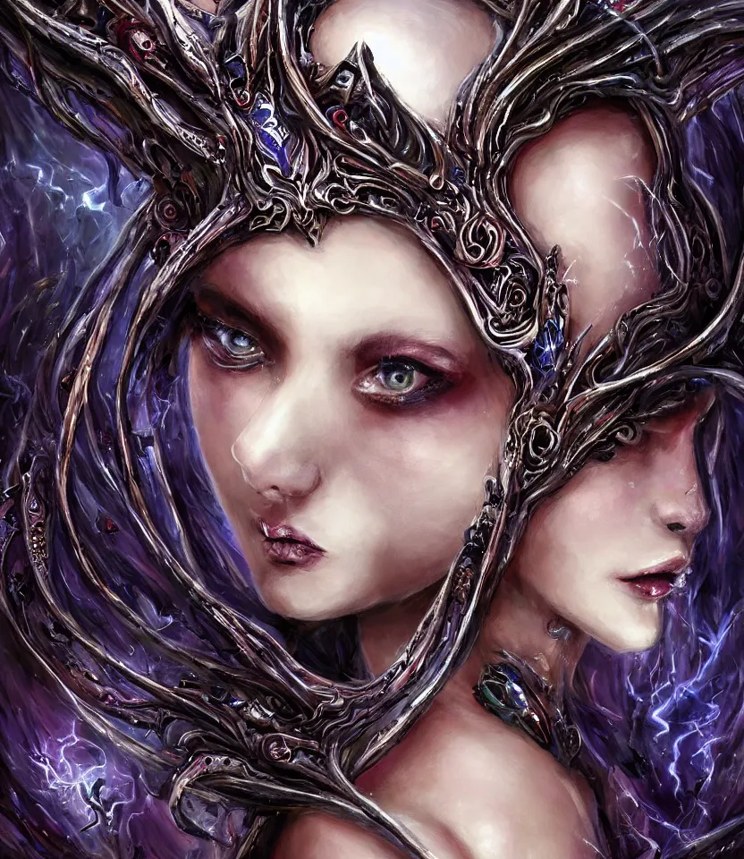 Image similar to close up portrait on the enchanting femenine queen of the zerg, hyper attractive, seductive, very complex, hyper-maximalist, overdetailed, legendary cinematic, darkfantasy, archetype with timeless beauty breathtaking eyes, her spider like legs spread evenly around her framing the image, collossal alien ship in the sky behind her, highly intricate, digital art, very elegant, HDR 8K, biblical art, realism, incomprehensible yet perspicious detail, unbeatable quality, silent hill aesthetic, photorealistic, lifelike, DSLR 8k, unbeatable coherency, Omnious intricate, octane render, created Nixeu & z--ed from deviantart