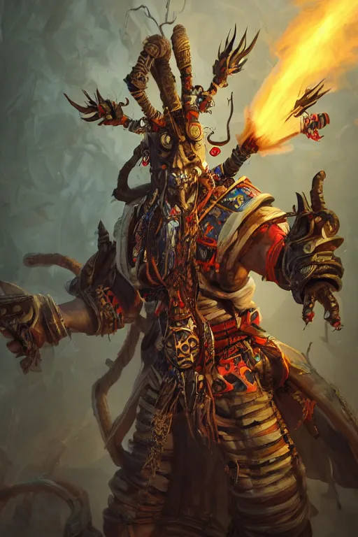 Image similar to witch - doctor holding electricity, world of warcraft, diablo, ruan jia and heng z and wlop. graffiti art, scifi, fantasy, hyper detailed, octane render, concept art,