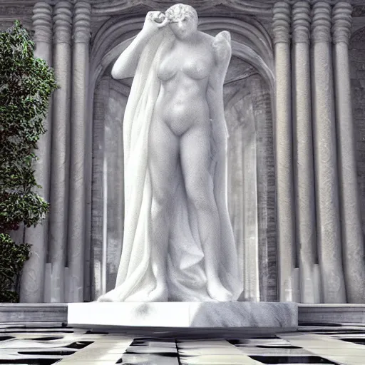 Image similar to “a delicate renaissance marble sculpture covered with water veil, highly detailed transparent marble cloth, gi, global illumination, physically based rendering, photorealistic, cinematic light , dark background”