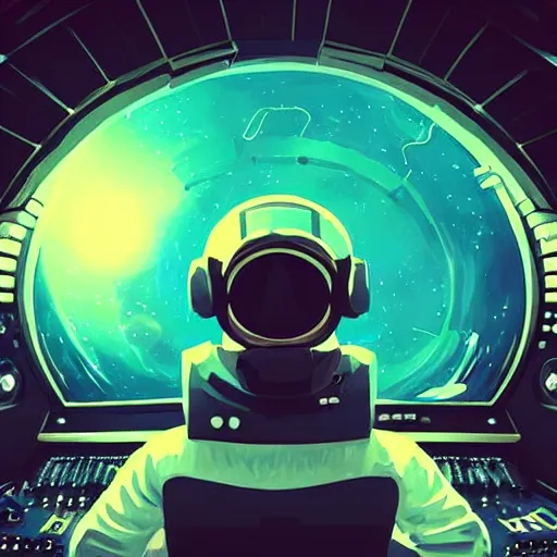 Prompt: an astronaut, recording in a music studio, [ floating ]!!, synthwave art style, illustrated by greg rutkowski and ashley mckenzie, trending on cgsociety, golden ratio!!!, centered!!!