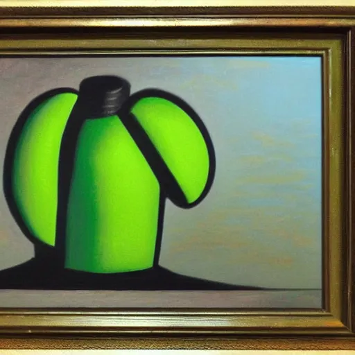 Image similar to a grant wood painting of the green m & m, oil on canvas, art