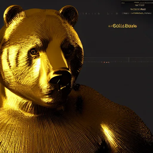 Image similar to gold bear, unreal engine 5, realistic, dark, moody, godrays, 8k