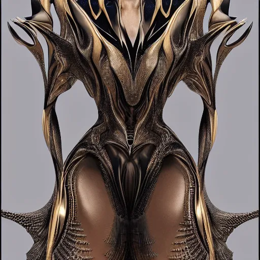 Image similar to high priestess queen of jupiter by iris van herpen and zaha hadid. highly detailed, hyper - real, very beautiful, intricate fractal details, very complex, opulent, epic, trending on deviantart and artstation