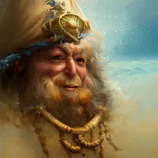 Prompt: a wizard of the sea in the style of Justin Gerard, realistic painting, high definition, digital art, matte painting, very detailed, realistic
