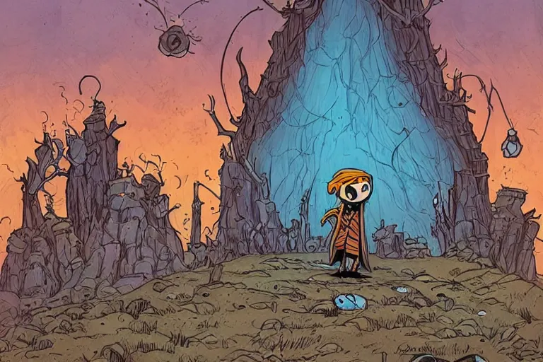 Image similar to a wizard cultist standing in the distance by skottie young,