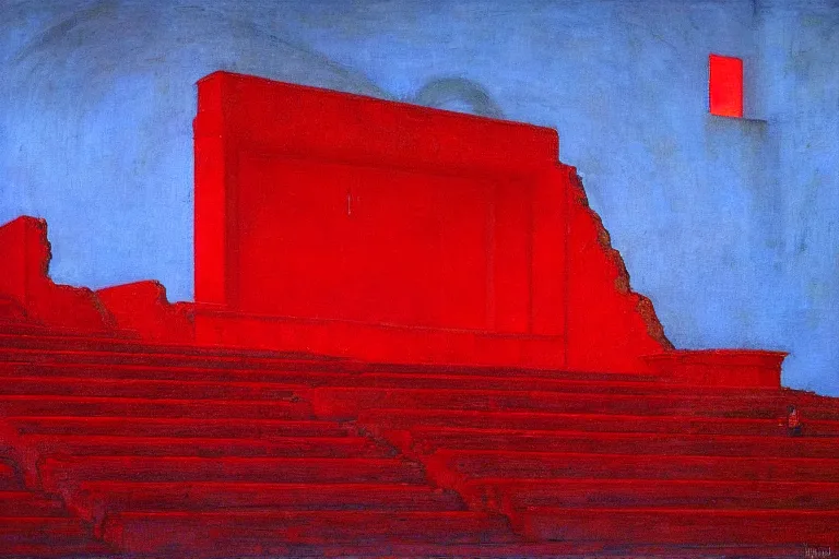 Image similar to only with red, a red melted emperor in an authoritarian position, taormina amphitheatre, crowd hails him, in the style of beksinski, parts by edward hopper, parts by rodcenko, parts by yue minjun, intricate and epic composition, red by caravaggio, insanely quality, highly detailed, masterpiece, red light, artstation, 4 k