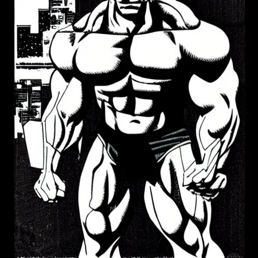 Image similar to lou ferrigno cyberpunk hercules by otomo