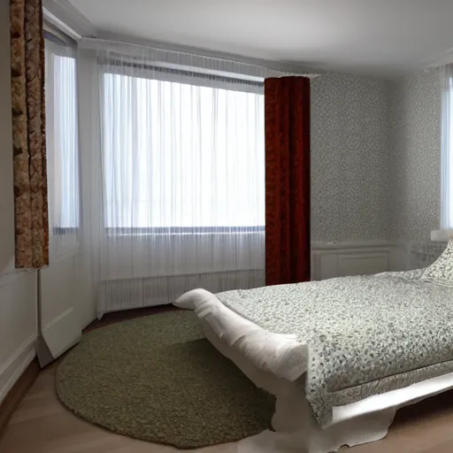 Image similar to 3 d render of bedroom from 1 9 5 0