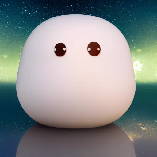 Prompt: a cute sentient melting marshmallow creature looking at the stars, hd 4 k photo