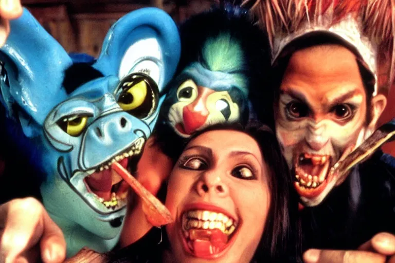 Prompt: taking a selfie with monkeybone, scene from monkeybone 2001