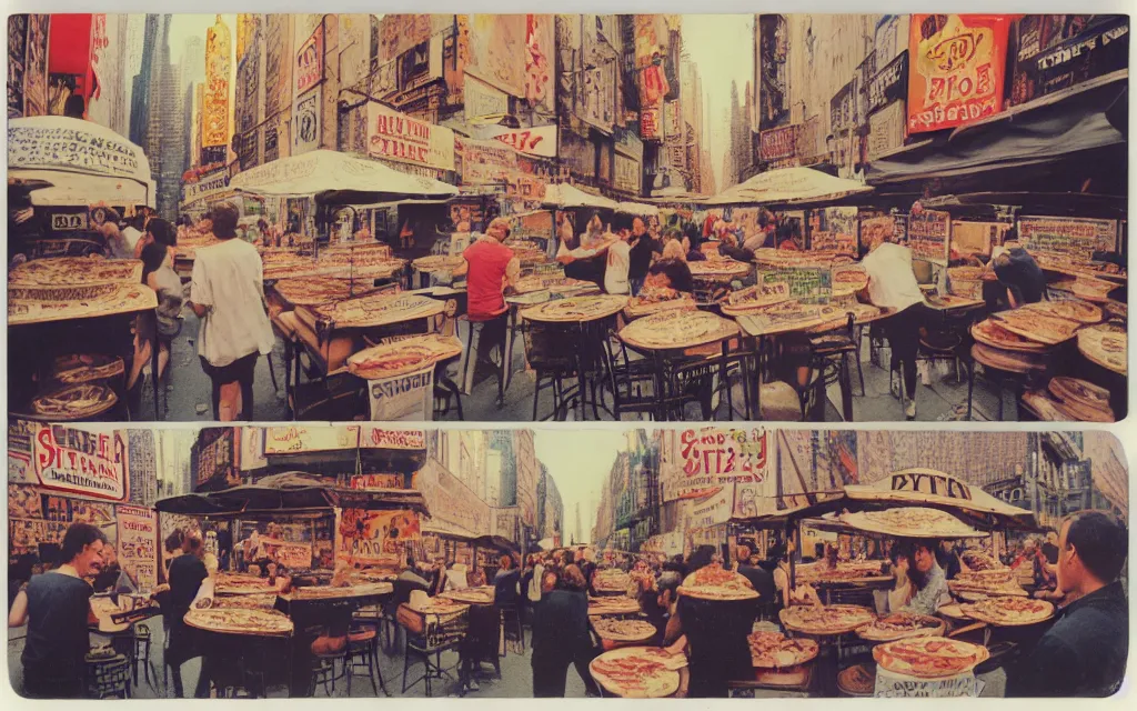 Image similar to cart street food pizza new york polaroid maurizio galimberti