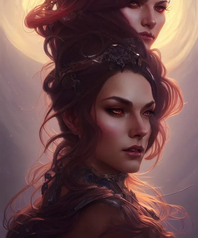 Image similar to A fantasy magic woman portrait, sci-fi, amber eyes, face, long hair, fantasy, intricate, elegant, highly detailed, digital painting, artstation, concept art, smooth, sharp focus, illustration, art by artgerm and greg rutkowski and alphonse mucha