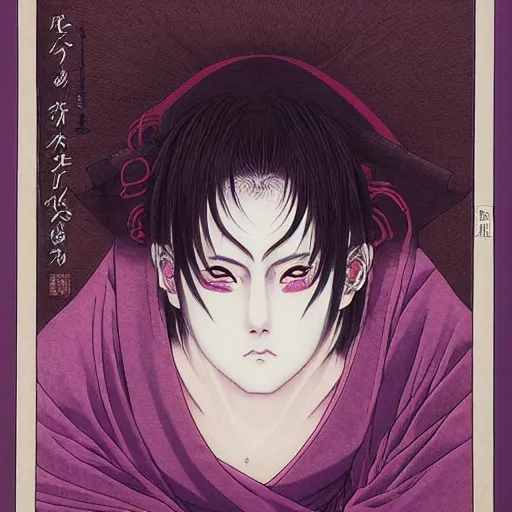 Image similar to prompt : portrait of muse soft light painted by takato yamamoto, purple rinnegan eyes, inspired by ninja anime, smooth face feature, intricate oil painting, high detail, sharp high detail, manga and anime