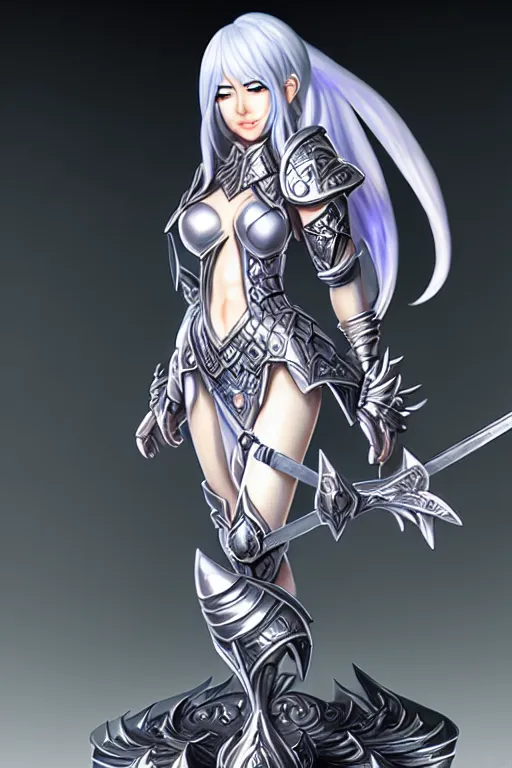 Image similar to sakimi chan, detailed face, standing, silver fantasy armor, tony sart