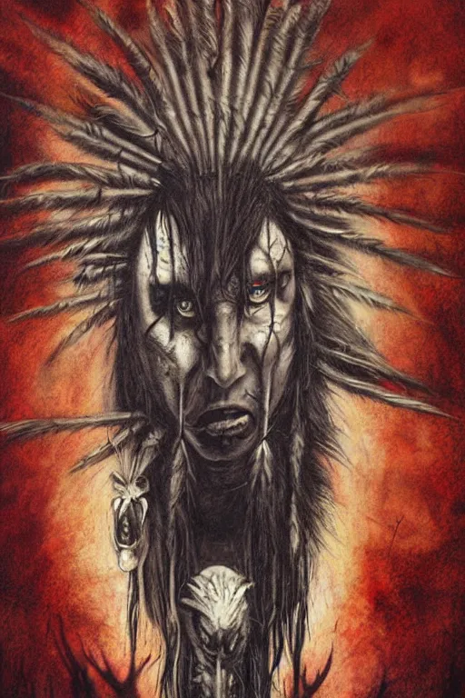 Image similar to mad native american skinwalker artwork by ben templesmith