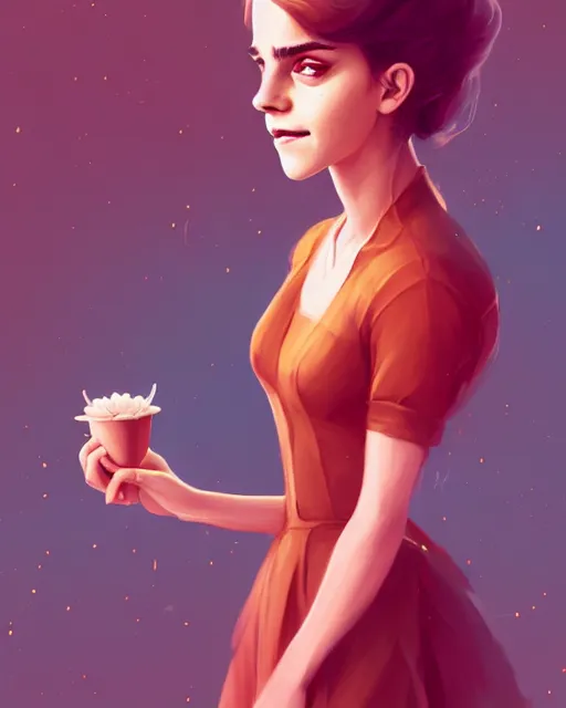 Image similar to a portrait of a beautiful full body Emma Watson smiling, pretty gold and red dress, art by lois van baarle and loish and ross tran and rossdraws and sam yang and samdoesarts and artgerm, digital art, highly detailed, intricate, sharp focus, Trending on Artstation HQ, deviantart, unreal engine 5, 4K UHD image