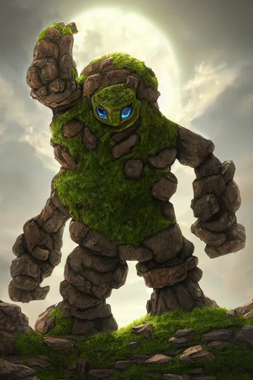 Image similar to zelda fantasy art giant golem troll wood rock greeble gemstone, global illumination ray tracing hdr fanart arstation by sung choi and eric pfeiffer and gabriel garza and casper konefal