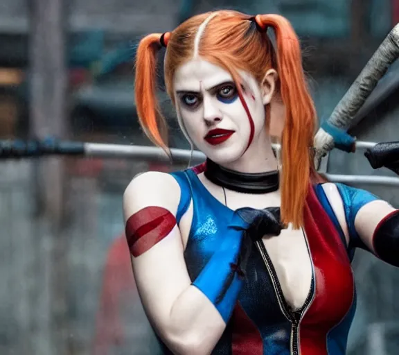 Image similar to film still of alexandra daddario as harley quinn