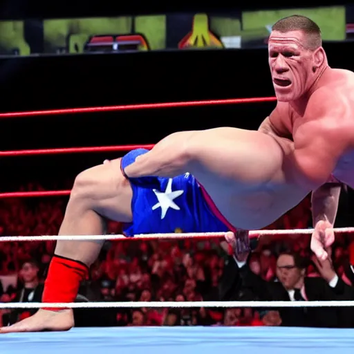 Image similar to john cena bodyslamming donald trump in wwe