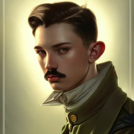 Prompt: portrait of mickey mouse as hitler youth, ethereal, handsome, d & d, fantasy, intricate, elegant, highly detailed, digital painting, artstation, concept art, matte, sharp focus, illustration, art by artgerm and greg rutkowski and alphonse mucha