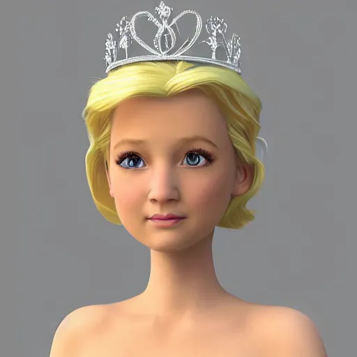 Image similar to a 3d princess with blonde hair , 3d cgi , disney style , photorealistic