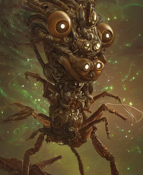 Prompt: portrait of an alien insect fungus creature, adorable, childlike, milky way environment, ultra realistic, concept art, intricate details, cheerful, highly detailed, photorealistic, octane render, 8 k, unreal engine. art by christopher marley and artgerm and greg rutkowski and alphonse mucha