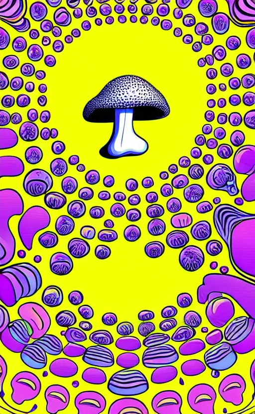 Image similar to psychedelic mushrooms wide angle shot, white background, vector art, illustration by salvador dali