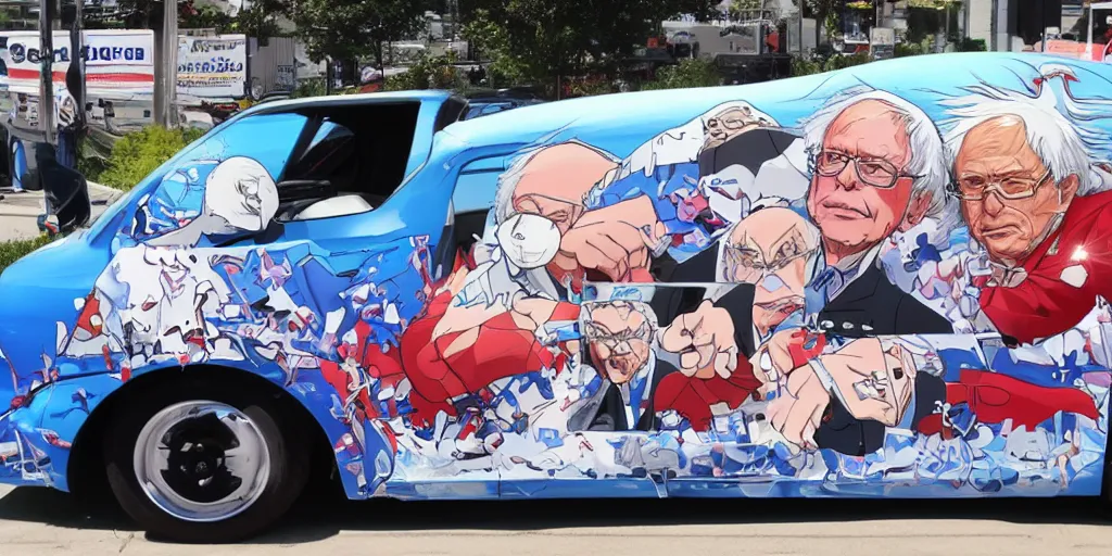 Image similar to bernie sanders, anime car wrap