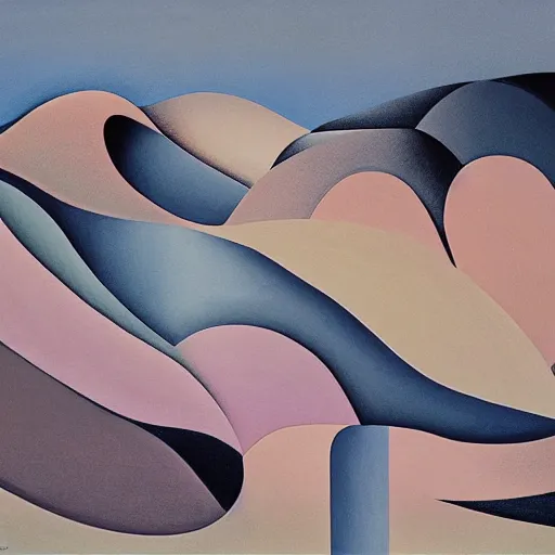 Image similar to woman as the natural landscape, her curves form the mountains and rivers of the land , high quality art in the style of cubism and georgia o’keefe,