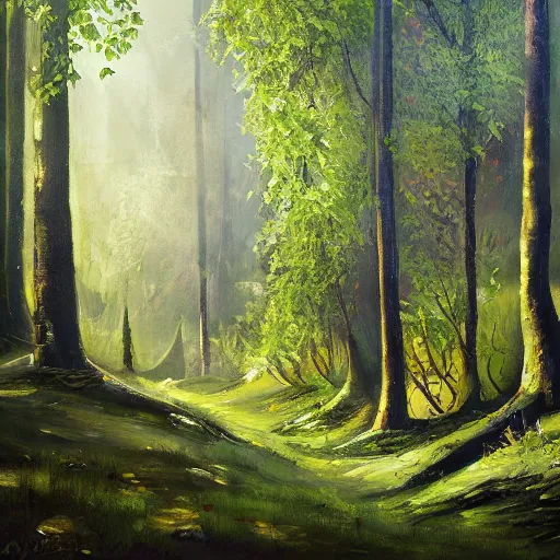 Image similar to a beautiful painting of a forest by oleg vdovenko. trending on artstation