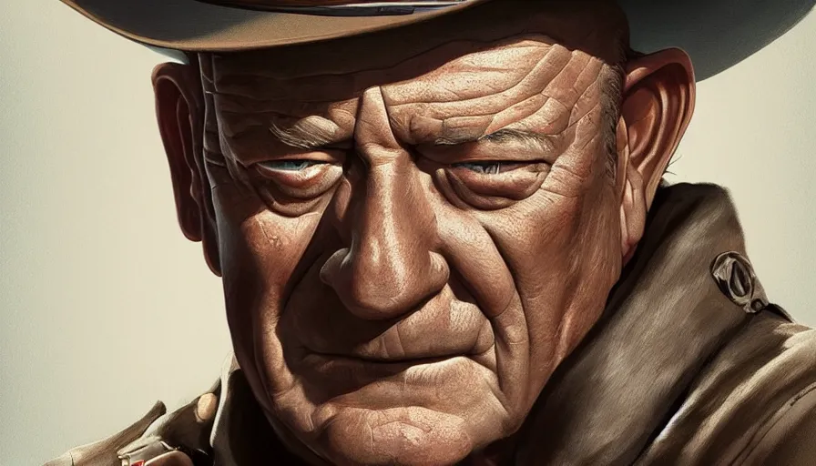 Prompt: Digital painting of John Wayne in 2022, hyperdetailed, artstation, cgsociety, 8k