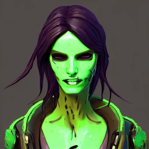 Image similar to cyberpunk fashion, character design humanoid, borderlands 3 style, profile portrait, concept art character modeling, body made of green lava and fire, marvelous designer, z brush, maya, digital 3 d, 4 k, epic size, epic scale, ultra detailed digital art, furry art, macro art, deviantart, realistic