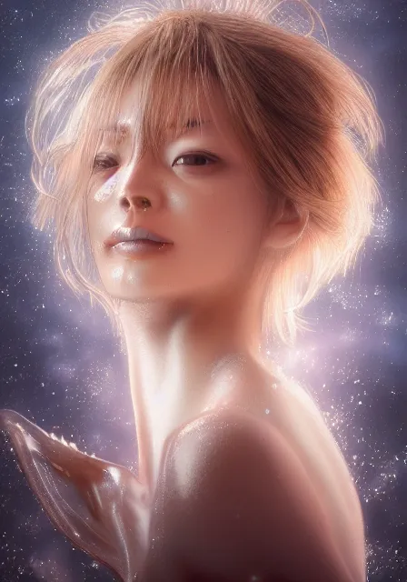 Prompt: portrait of a beautiful amoeba - woman by aramaki shinji and amano yoshitaka 8 k hd