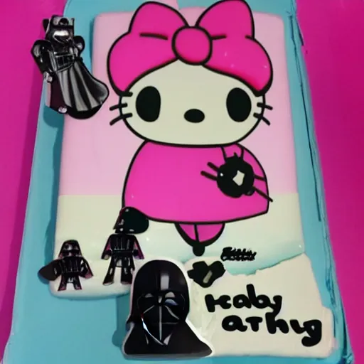 Prompt: darth vader in pink, hello kitty outfit