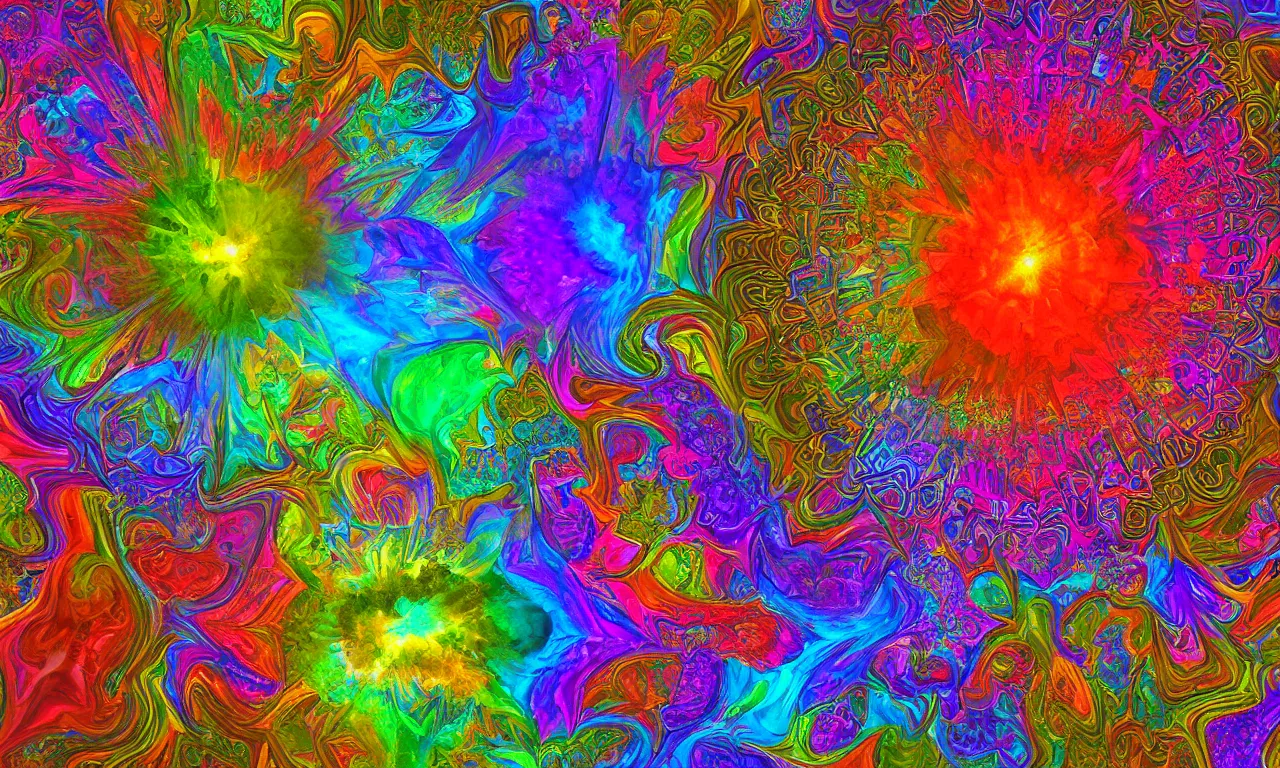 Image similar to acrylics blob voronoi engine laboratory 3 d volume kaleidoscope mandala fractal chakra digital multicolor stylized concept substance liquid nebula stone, a spectacular view cinematic rays of sunlight comic book illustration, by john kirby radiating a glowing aura global illumination ray tracing hdr depth fog overlay multiply photoshop layer