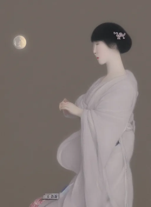 Image similar to beatifull pale wan woman, feminine goddes, side view, lit by the moon, adorable korean face silver hair!!, style of fernand khnopff and lucien levy - dhurmer, 4 k resolution, aesthetic!,