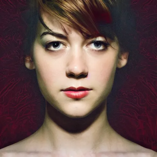 Image similar to a masterpiece portrait photo of a beautiful young woman who looks like a manic pixie dream girl mary elizabeth winstead, symmetrical face