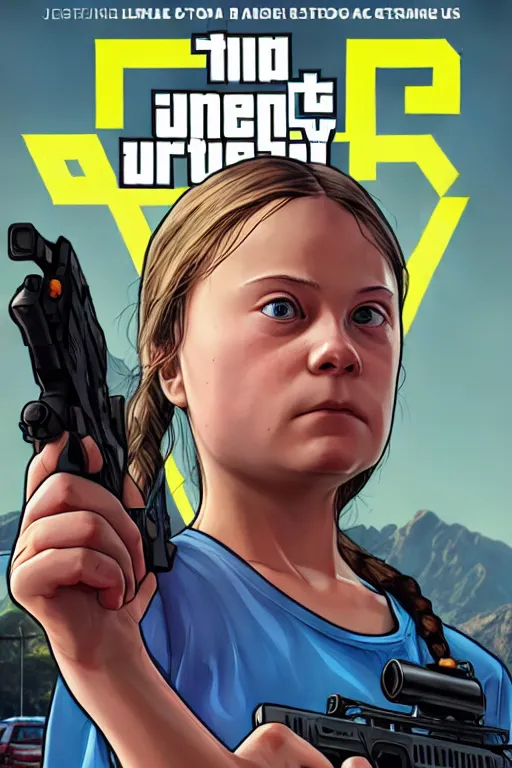 Prompt: greta thunberg in gta v, cover art by stephen bliss, artstation