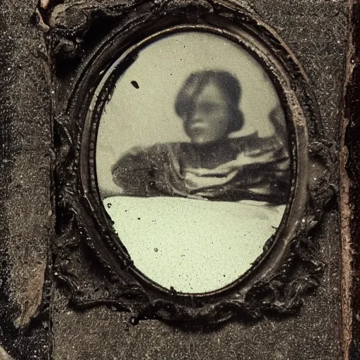 Prompt: tintype photo of a broken mirror