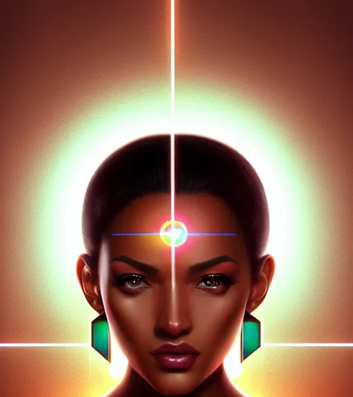 Prompt: symmetry!! brazilian princess of technology, solid cube of light, hard edges, product render retro - futuristic poster scifi, lasers and neon circuits, beautiful brown skin brazilian princess, intricate, elegant, highly detailed, digital painting, artstation, concept art, smooth, sharp focus, illustration, dreamlike, art by artgerm