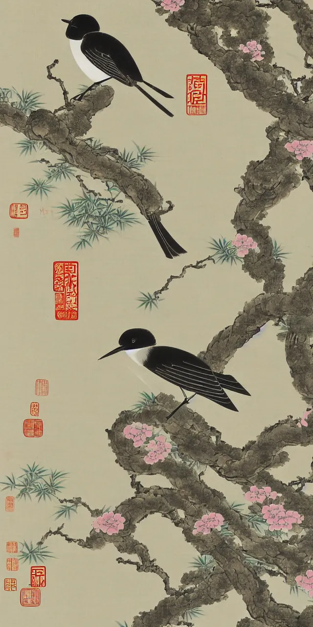 Prompt: bird in the garden chinese art style very detailed photorealistic