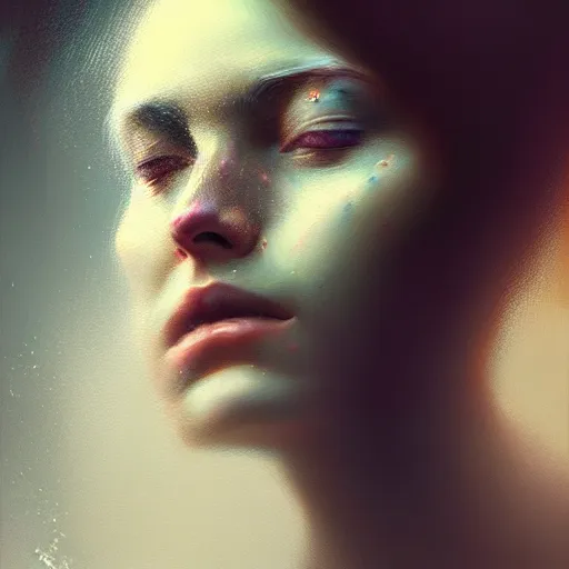 Image similar to a highly detailed portrait of a beautiful woman fading away, in the style of greg rutkowski, digital photography, photorealistic, realistic, extreme detail
